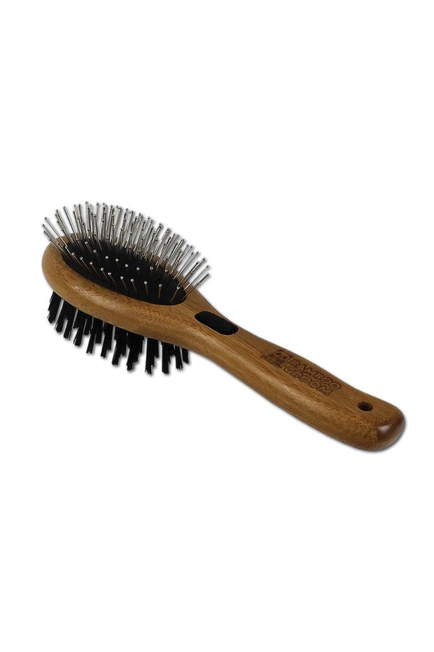 Bamboo Groom Combo Brush with Bristles & Stainless Steel Pins Small/Medium