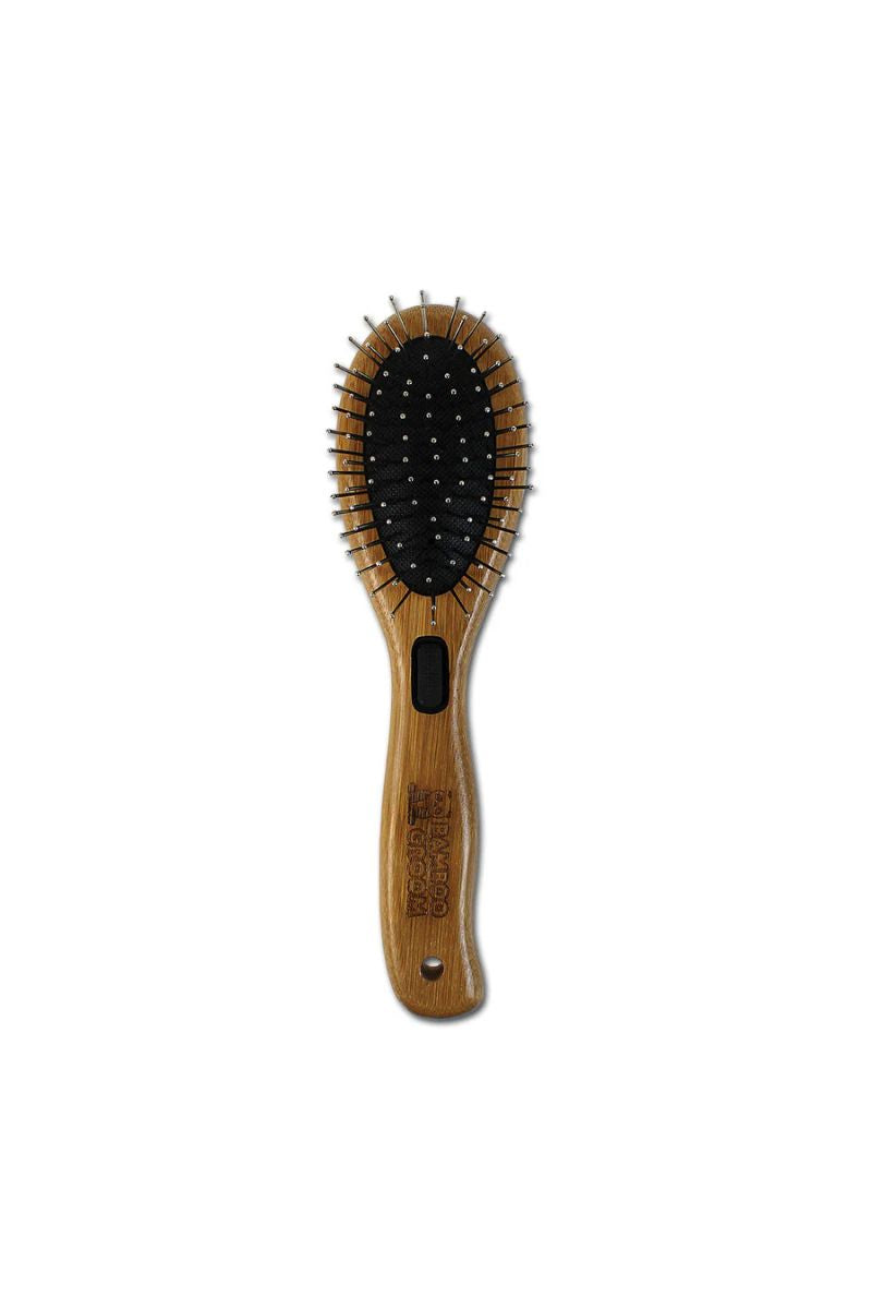 Bamboo Groom Combo Brush with Bristles & Stainless Steel Pins Small/Medium