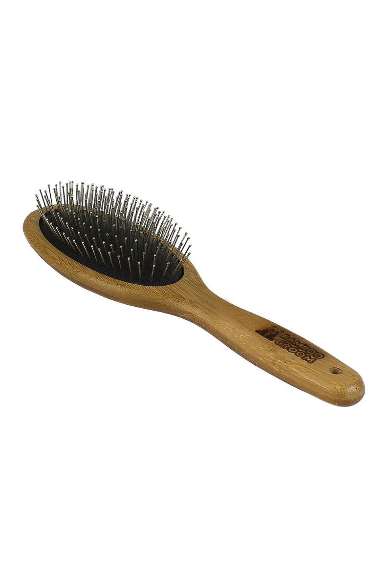 Bamboo Groom Oval Pin Brush with Stainless Steel Pins Large