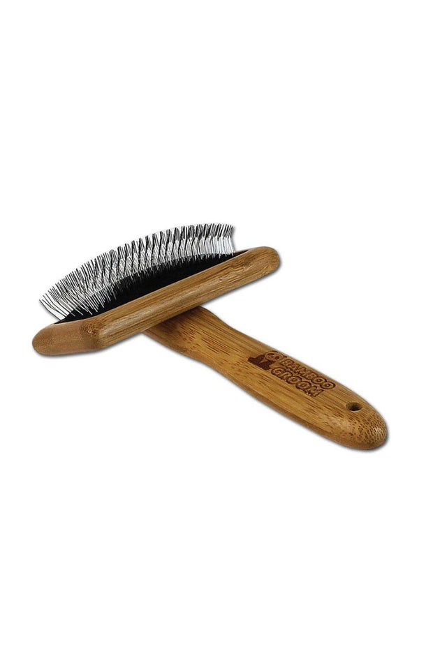 Bamboo Groom Slicker Brush with Stainless Steel Pins Medium