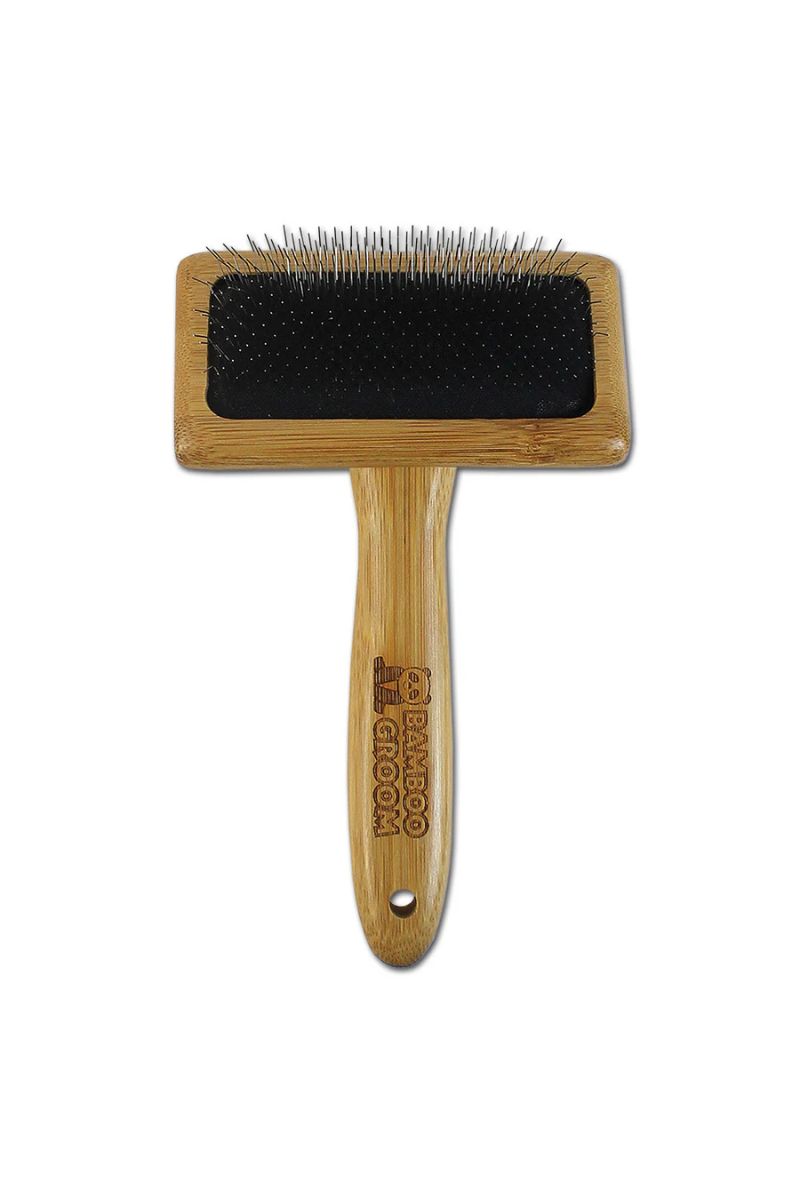 Bamboo Groom Slicker Brush with Stainless Steel Pins Medium