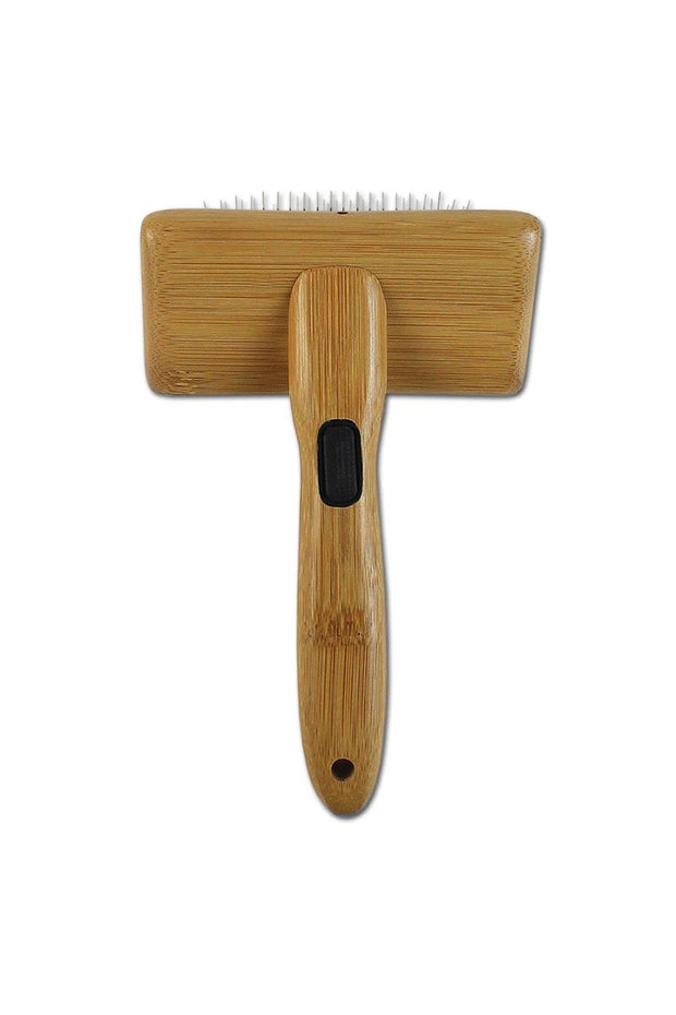 Bamboo Groom Slicker Brush with Stainless Steel Pins Medium