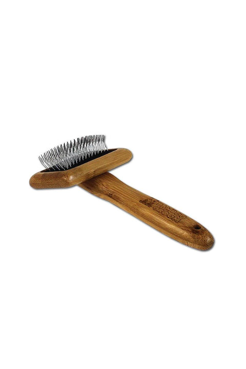 Bamboo Groom Slicker Brush with Stainless Steel Pins Small