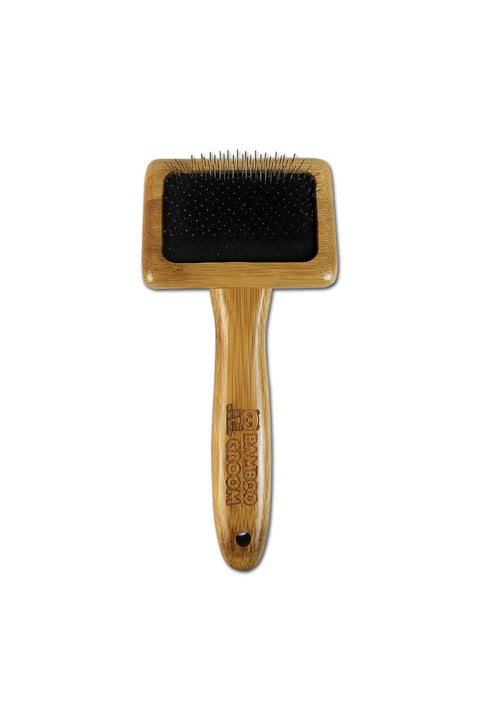 Bamboo Groom Slicker Brush with Stainless Steel Pins Small