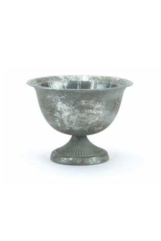 Metal Urn Round with Base Silver