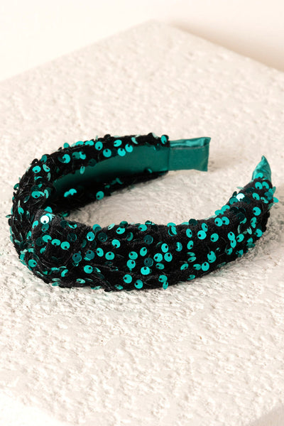 Shiraleah Knotted Sequins Headband Green