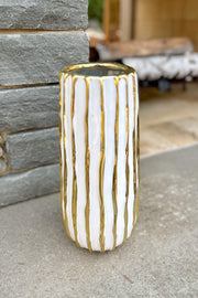 VASE, CONE 12.5"  GOLD/WHITE