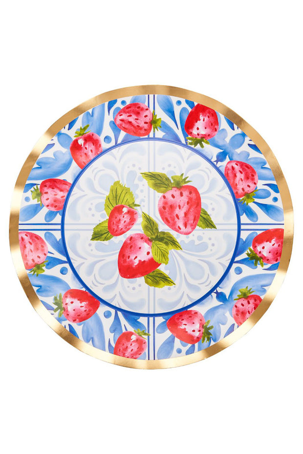 Sophistiplate Bleu Strawberries Wavy Dinner Plates 8/pk
