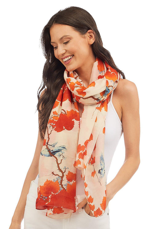 One Hundred Stars | Blossom Branch Print Red Scarf