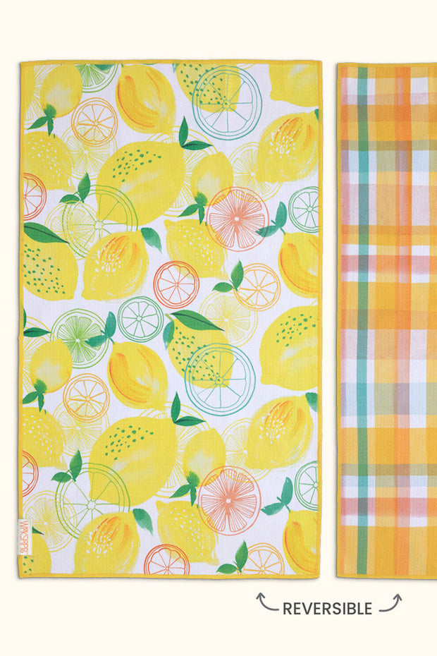 Lemon Plaid Microfiber Towel