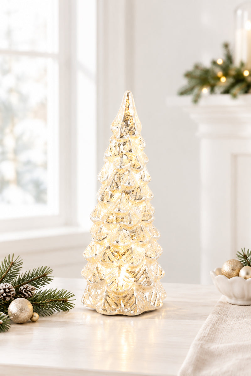 Glittered Mercury Glass LED Tree Small Silver