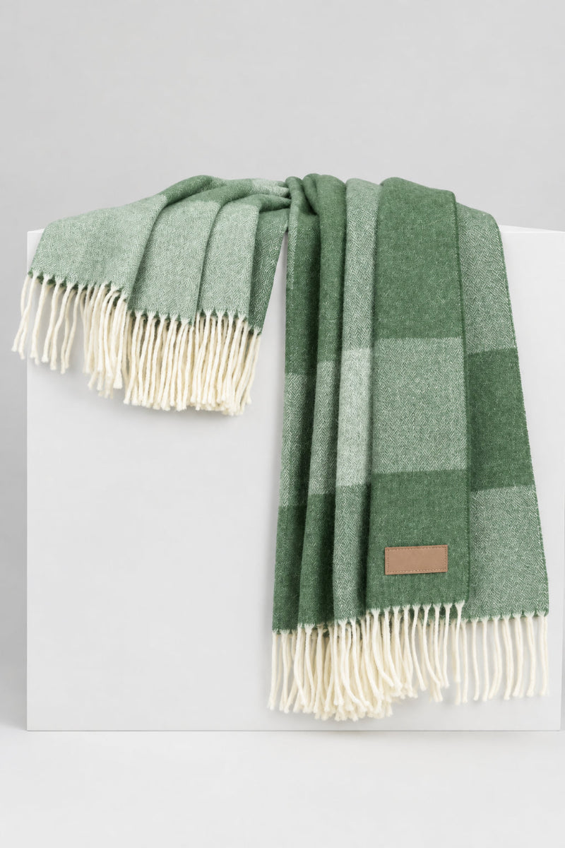 Lands Downunder Hampton Plaid Herringbone Throw Olive