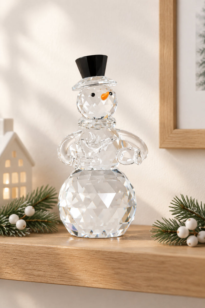 Crystal Snowman with Carrot Nose and Black Top Hat 5"
