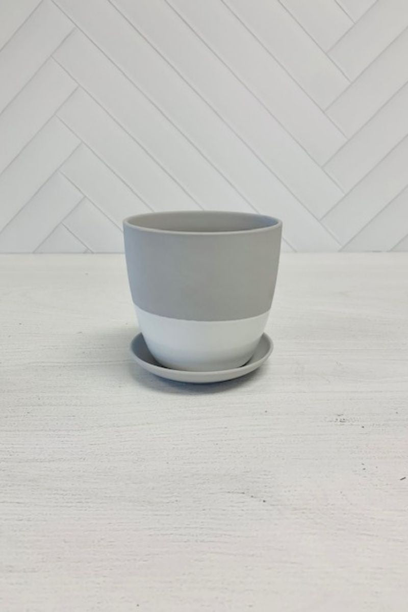 Chive Pot & Saucer Porcelain 3" Light Grey