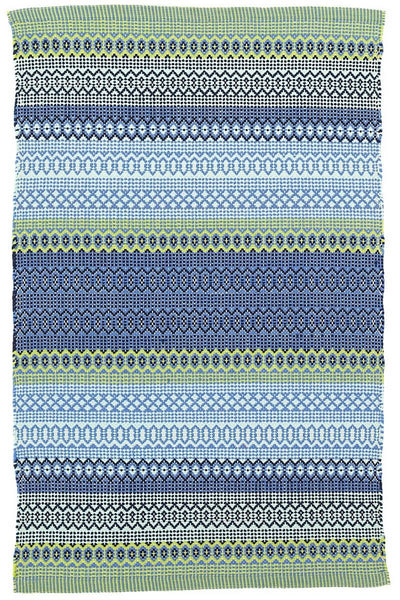 Dash & Albert Fiesta Stripe French Blue/Green Handwoven Indoor/Outdoor Rug 3x5