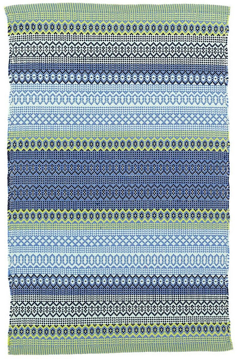 Dash & Albert Fiesta Stripe French Blue/Green Handwoven Indoor/Outdoor Rug 3x5