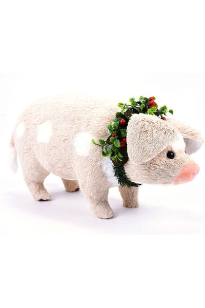 ORN, PIG WITH WREATH 15.4"