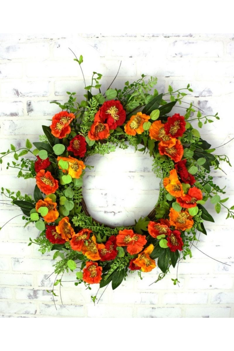 SILK, POPPY WREATH 29"