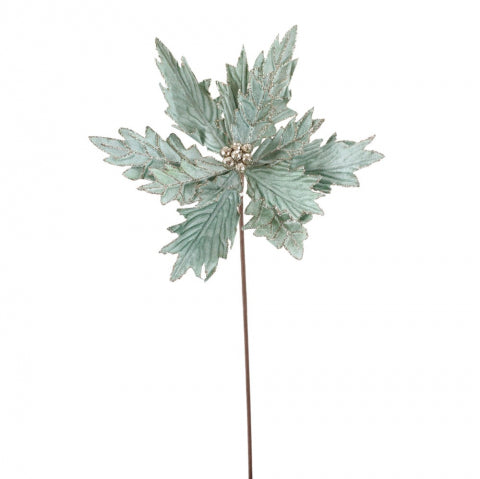 Faux Velvet Green Poinsettia Stem 22" Mint & Champagne