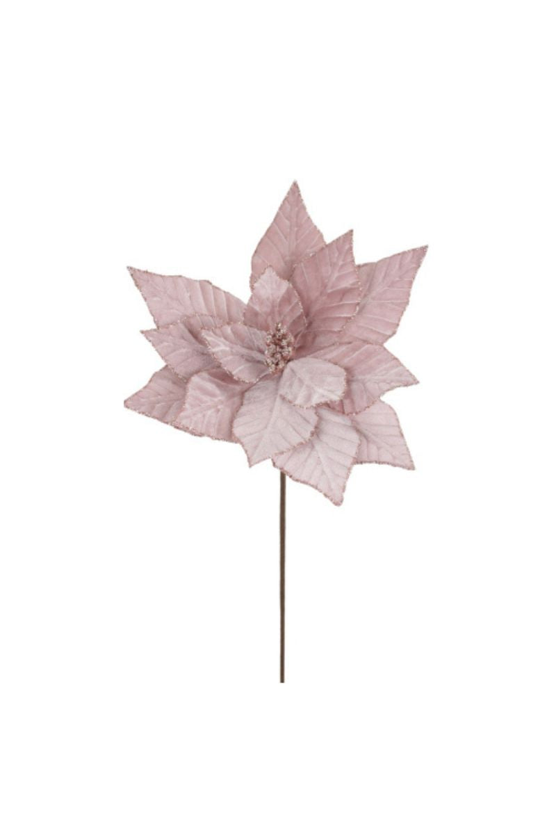 Faux Velvet Poinsettia Stem 22" Pink