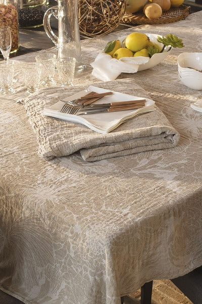 Garnier-Thiebaut Mille Bloom Naturel Tablecloth 63" x 63"