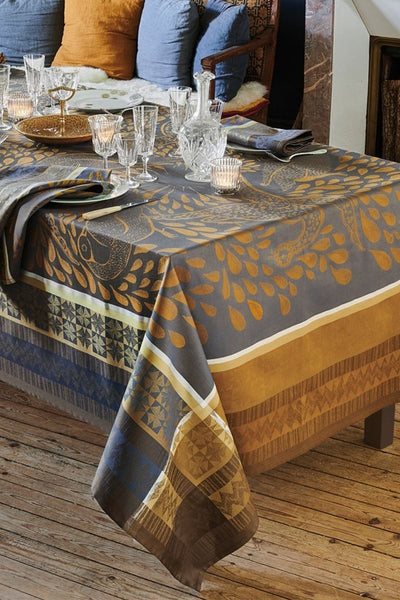 Garnier-Thiebaut Anhinga Bleu Dore Tablecloth 69" x 69"