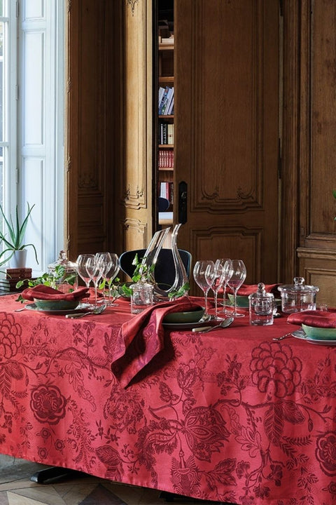 Garnier-Thiebaut Scarlett Carmin Jacquard Tablecloth 69" x 69"