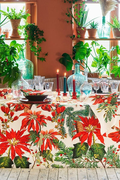 Garnier-Thiebaut Poinsettias Vintage Tablecloth 45" x 45"