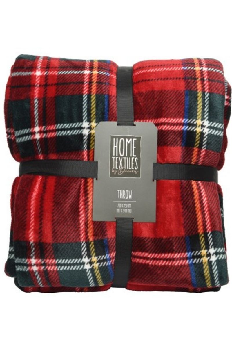 Flanal Throw 59"x79" Red, Green & White Check