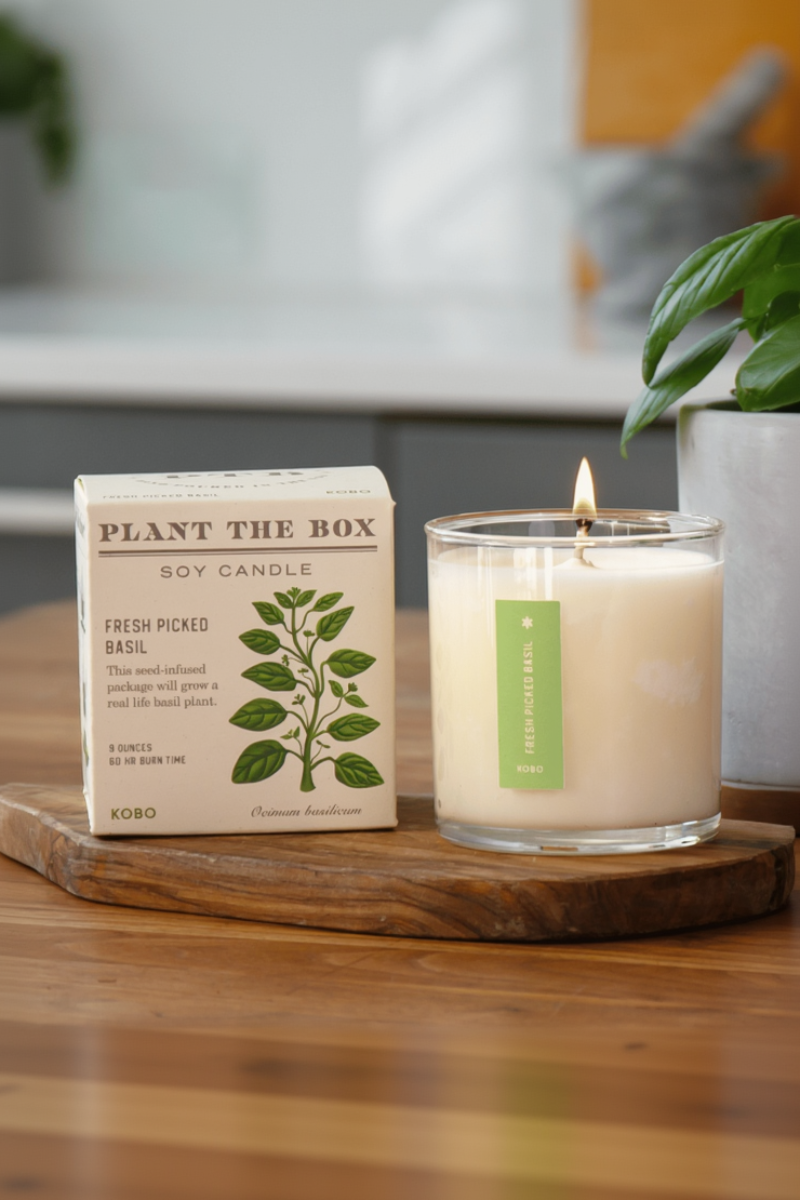 KOBO Fresh Picked Basil Plant the Box Candle 9 oz