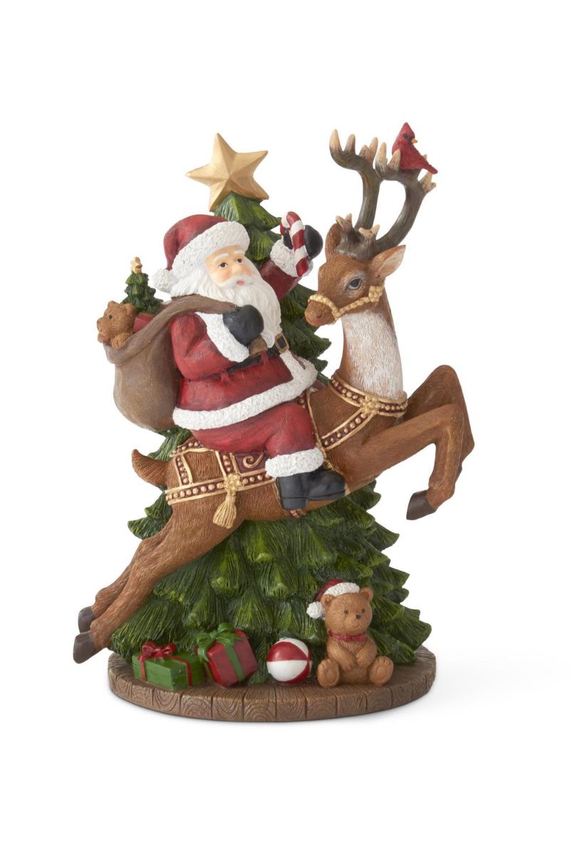 Santa on Reindeer with Bag and Tree Table 12.5"