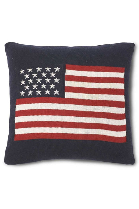 Cotton Knit Navy Blue Pillow with American Flag 20"