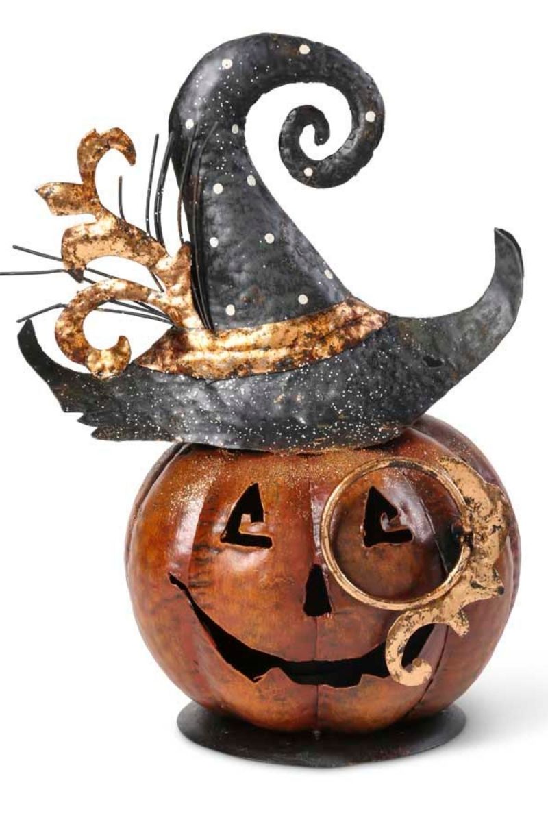 Metal Jack O Lantern Candleholder 11"