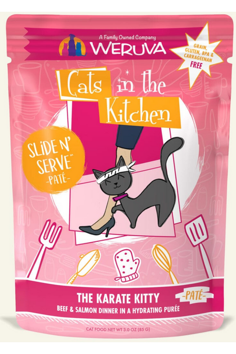 Weruva Cats In The Kitchen Slide N' Serve Pate The Karate Kitty Beef & Salmon Dinner Pouch 3 oz