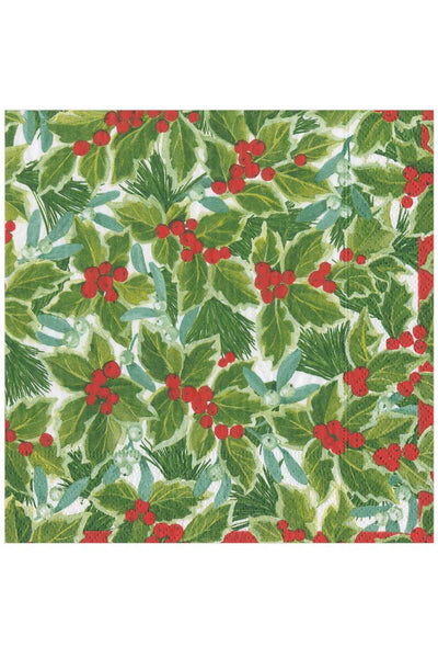 Caspari Holly and Mistletoe Luncheon Napkins