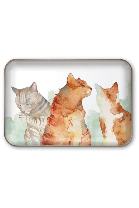 METAL TRAY, ORANGE CATS 6x4"