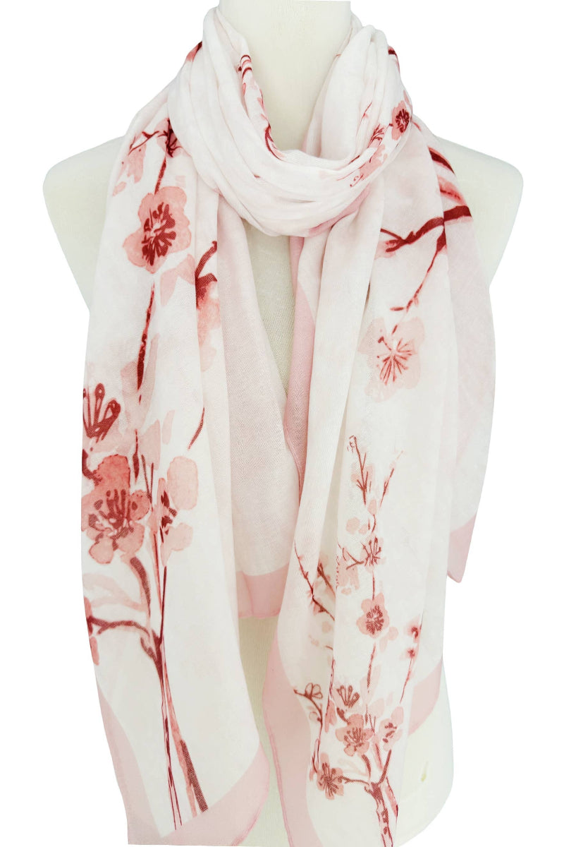 Pink Cherry Blossoms in Full Bloom Watercolor Scarf