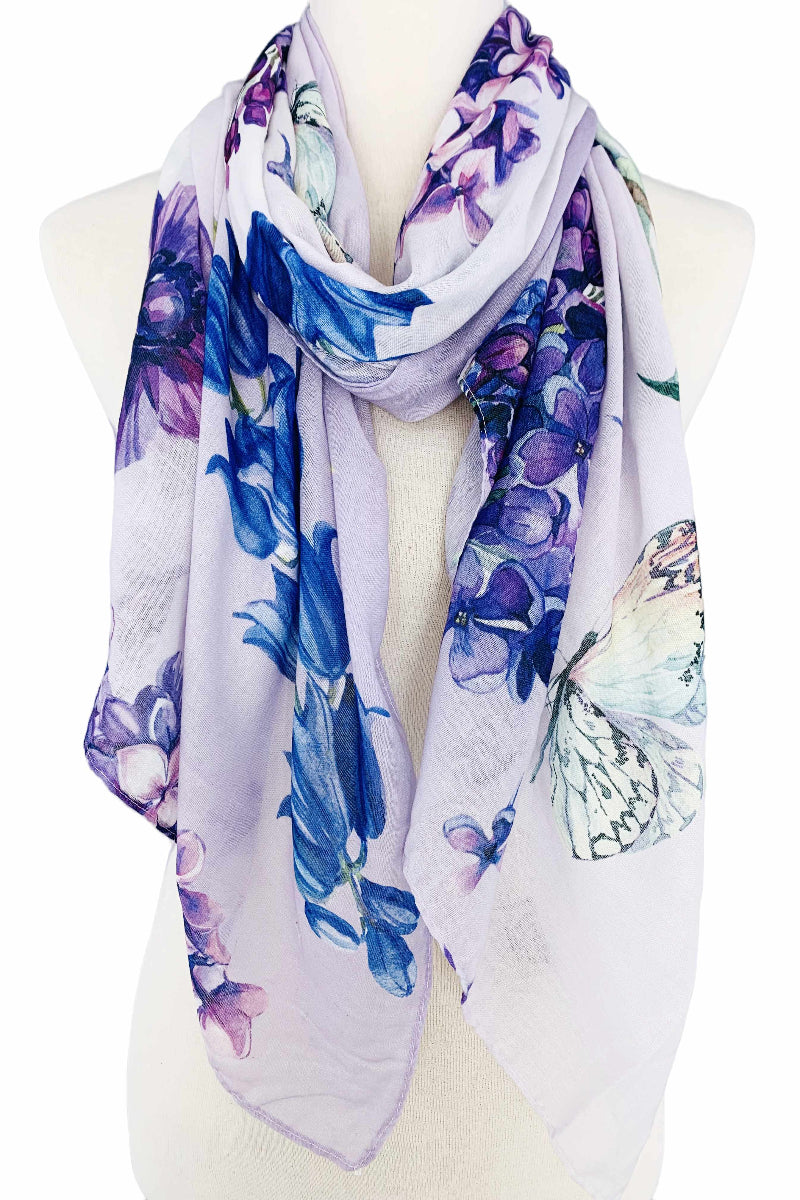 Purple Floral & Butterfly Scarf