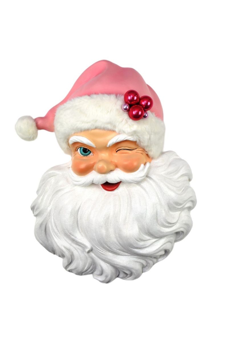 Santa Wall Decor Resin 13"x 10" Pink & White