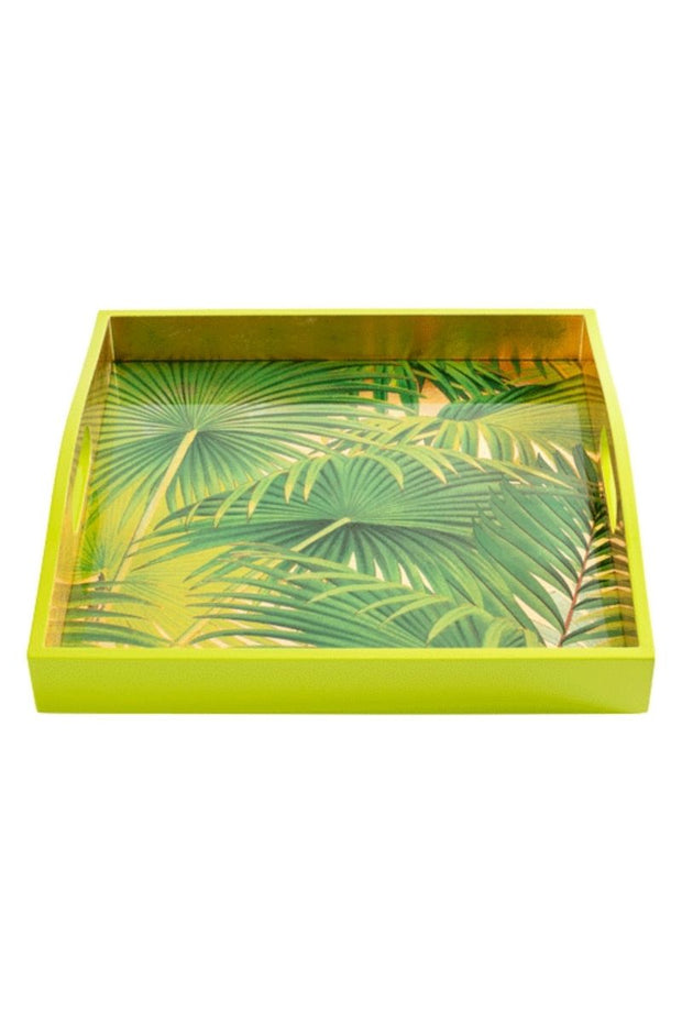 LACQUER SQ TRAY, PALM FRONDS G