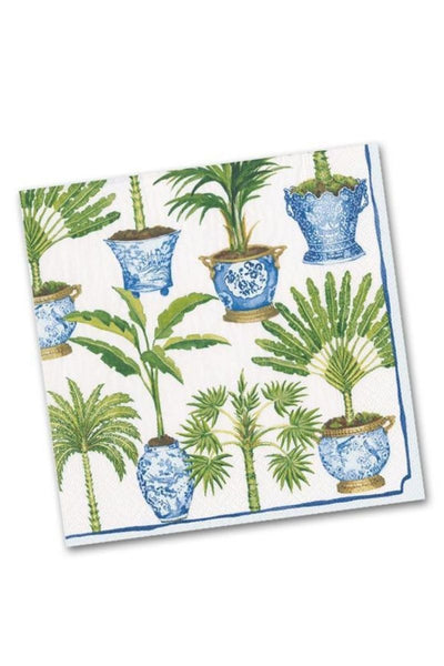 NAPKIN, BEV POTTED PALMS WHITE