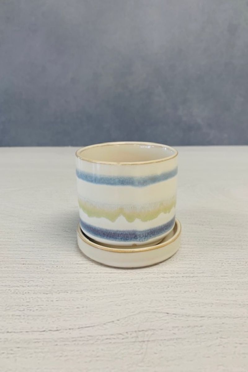 Chive Pot & Saucer Minute 2 With Layers 3" Blue Green