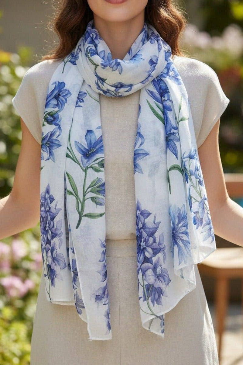Wildflower Scarf Blue & White