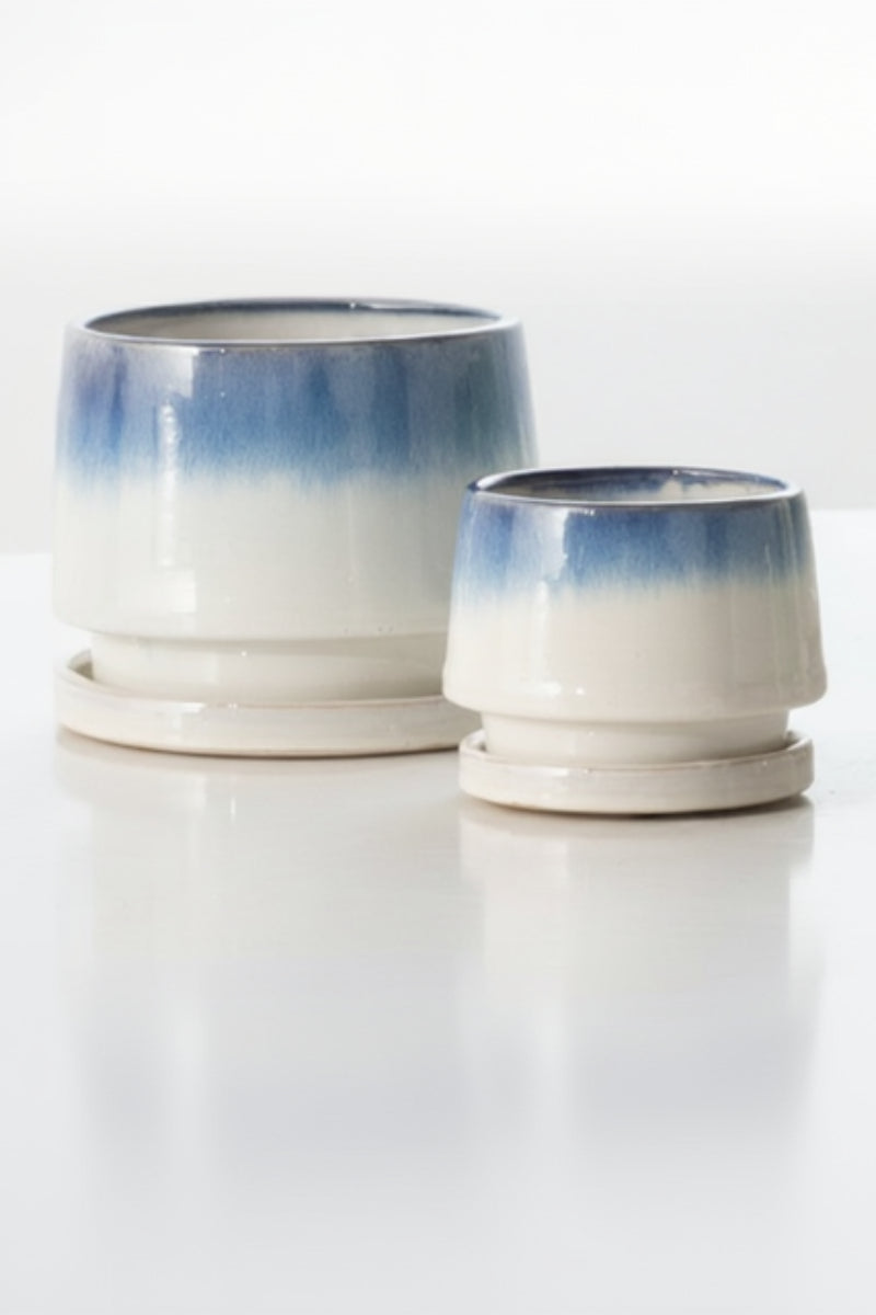 Alfresco Nicola Petits Pot with Saucer Small Blue & White