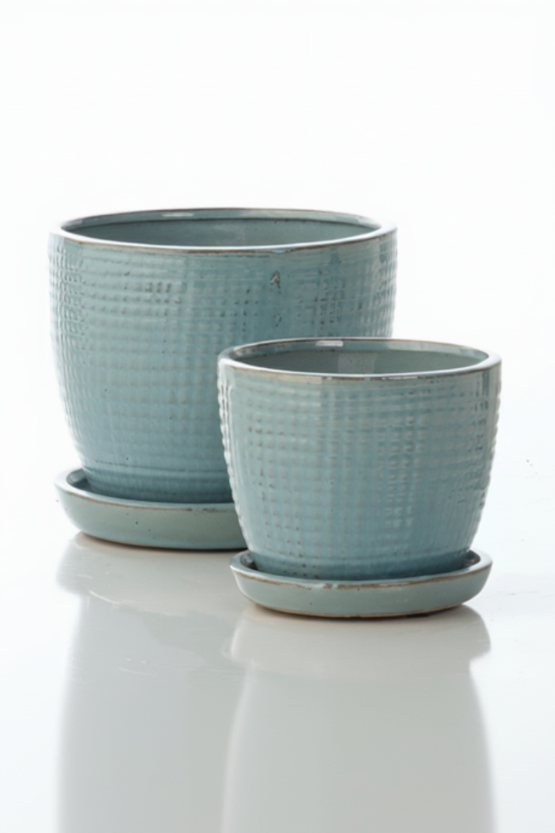 Alfresco Aida Check Petits Pots Saucer Small Blue Grey