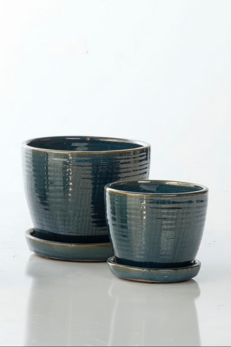 Alfresco Aida Petits Pot with Saucer Small Turquois