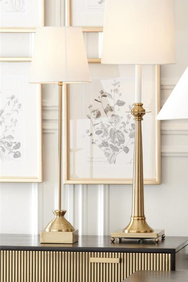 Antique Brass Metal Buffet Lamp 28.75" with White Shade