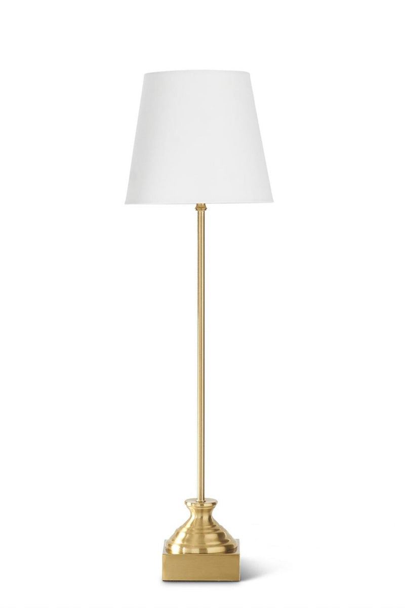 Antique Brass Metal Buffet Lamp 28.75" with White Shade