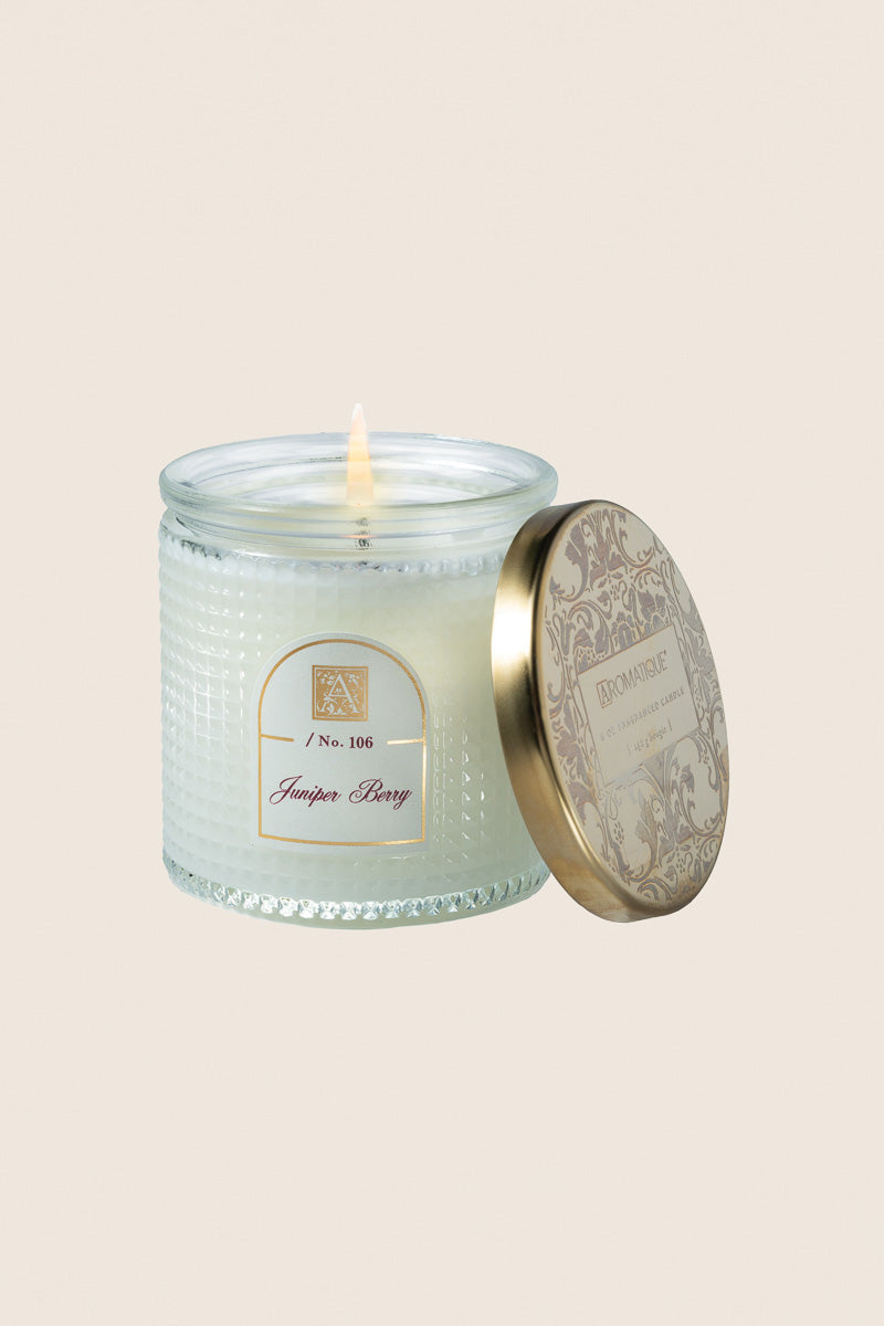 Aromatique Juniper Berry Textured Glass Candle with Metal Lid 6 oz