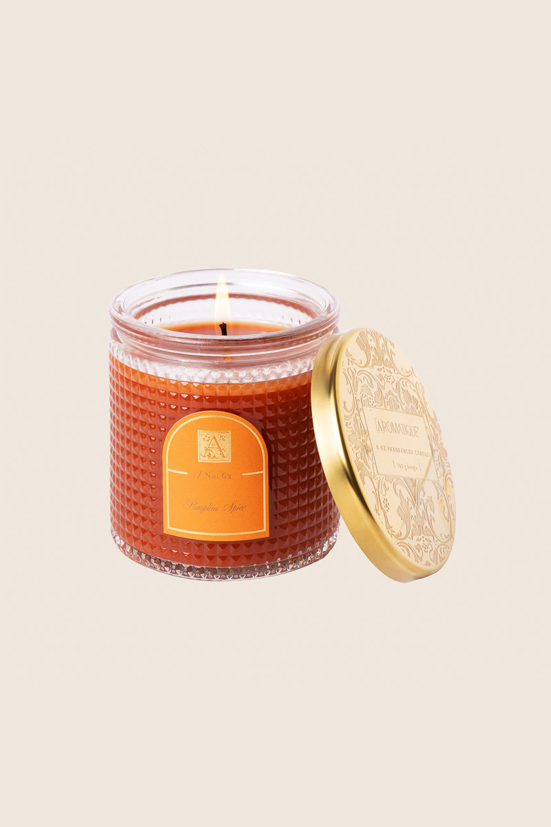 Aromatique Pumpkin Spice Textured Glass Candle with Metal Lid 6 oz